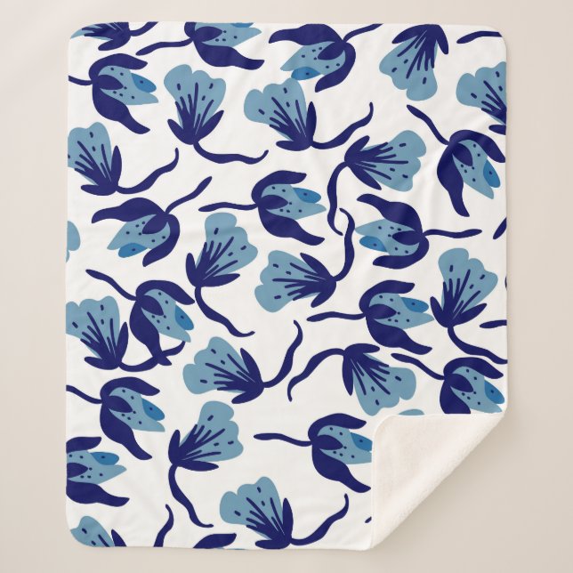 Manta Sherpa Floral De Pansy Azul: Impresionante. (Anverso)