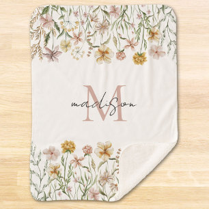 Manta Sherpa Floral de prado de flores silvestres en acuarela m
