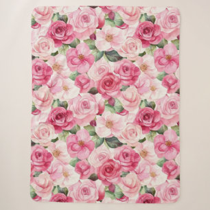 Manta Sherpa Floral de rosas rosadas románticas
