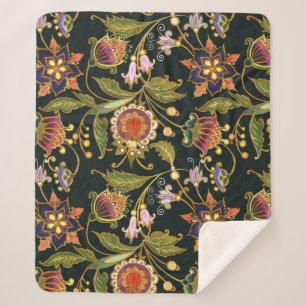 Manta Sherpa Floral decorativa: Púrpura dorado acrílico.