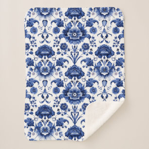 Manta Sherpa Floral Delft Blue