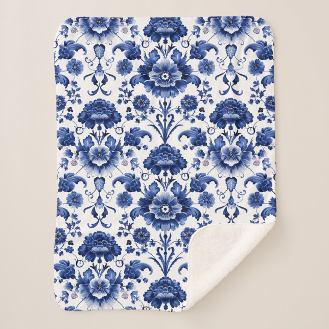 Manta Sherpa Floral Delft Blue (Anverso)
