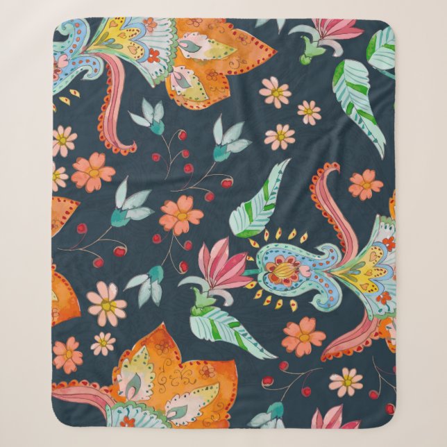 Manta Sherpa Floral Delight: Textura de flores acuáticas (Anverso)