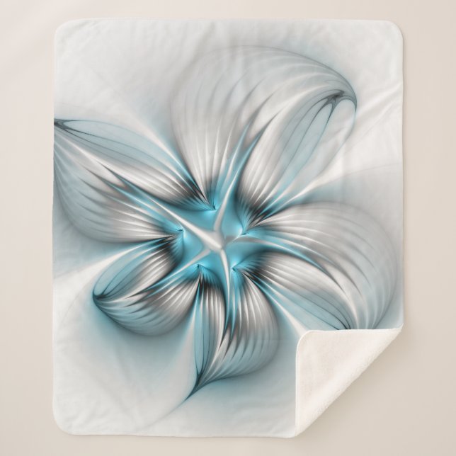 Manta Sherpa Floral Elegance Modern Abstract Blue Fractal Art (Anverso)