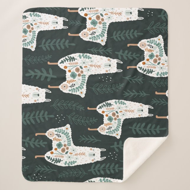 Manta Sherpa Floral Llamas Cute Textura de cosecha (Anverso)