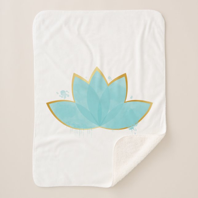 Manta Sherpa Floral Lotus acuarela Seafoam Blue & Faux Gold (Anverso)