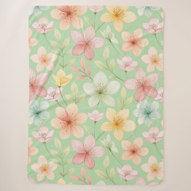 Manta Sherpa Floral Menta (Anverso)
