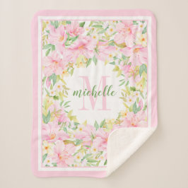 Manta Sherpa Floral Monograma acuarela Rubor Niña Rosa