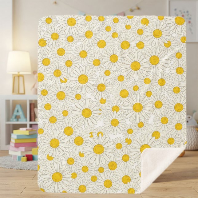 Manta Sherpa Floral Newborn Blanket with Yellow Daisies (Subido por el creador)