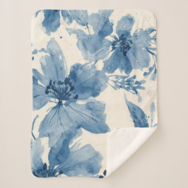Manta Sherpa Floral Pintado Botánico Caprichoso Aquarela Azul
