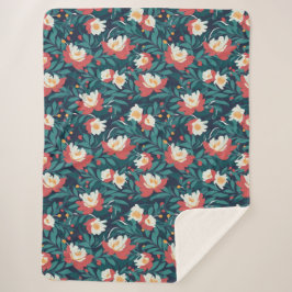 Manta Sherpa Floral roja y blanca