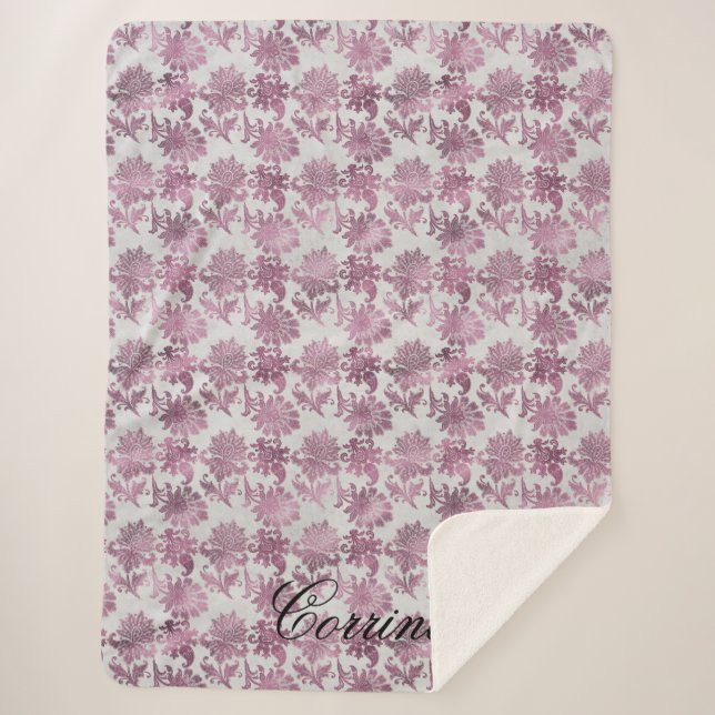 Manta Sherpa Floral romana de plata roja de Borgoña (Anverso)