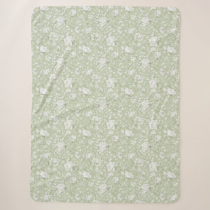 Manta Sherpa Floral Romántico Blanco Verde  