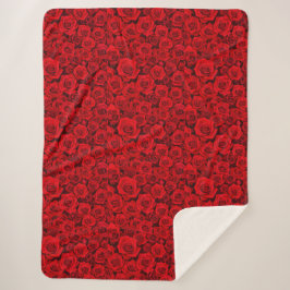 Manta Sherpa Floral Rosa Roja