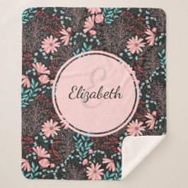 Manta Sherpa Floral rosa y oscura Verde azulada personalizada