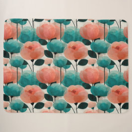 Manta Sherpa Floral Rosa y Verde Acuarela Vintage