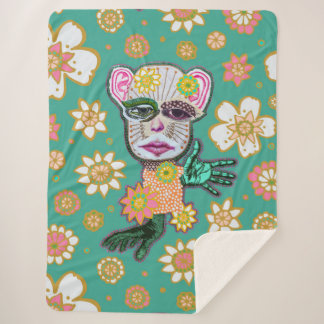 Manta Sherpa Floral turquesa de flores de Natalie Schorr