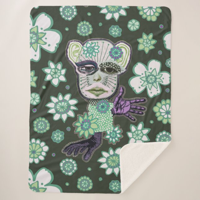 Manta Sherpa Floral verde gigante de la cocina de Natalie Schor (Anverso)