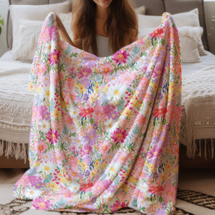Manta Sherpa Floral Vintage Acuarela Primavera Verano