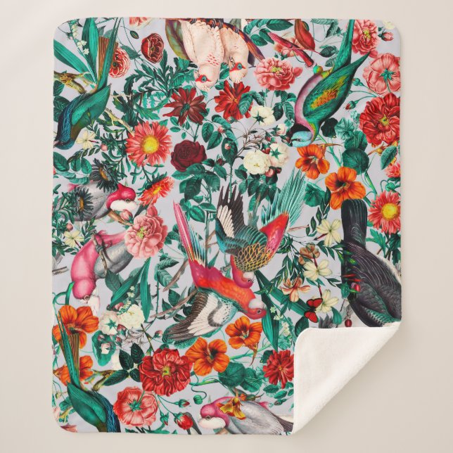 MANTA SHERPA FLORAL Y AVES XIV-II (Anverso)