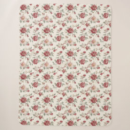 Manta Sherpa Florales de Crema Roja Pretty Chic