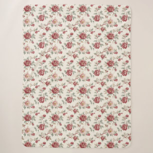 Manta Sherpa Florales de Crema Roja Pretty Chic