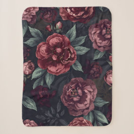 Manta Sherpa Florales Malhumorados Patrón Acuarela Rojo Oscuro