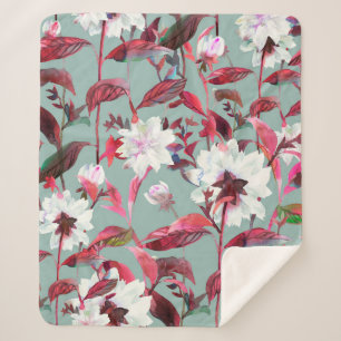 Manta Sherpa Florencia floral. Flores acuarelas sin fisuras.