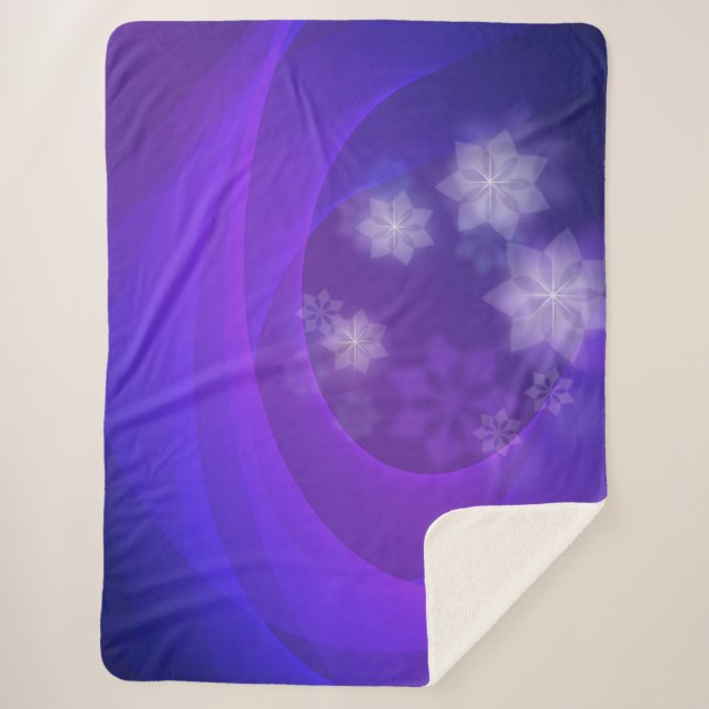 Manta Sherpa Flores Abstractas En Fondo Indigo Doblado (Anverso)