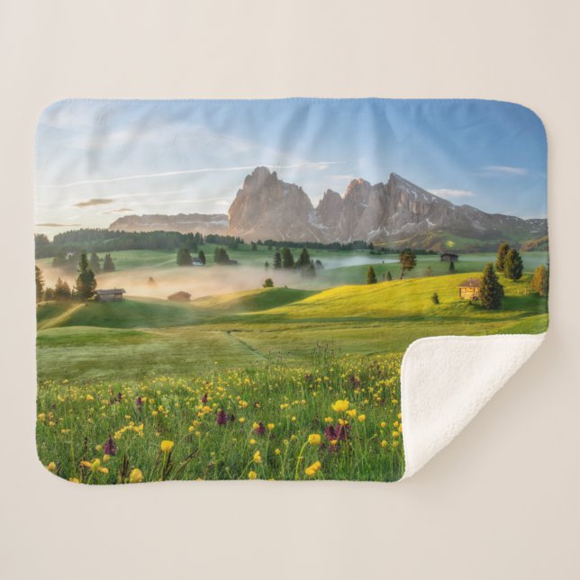 Manta Sherpa Flores | Alpe de primavera de Siusi Langkofel (Anverso (horizontal))