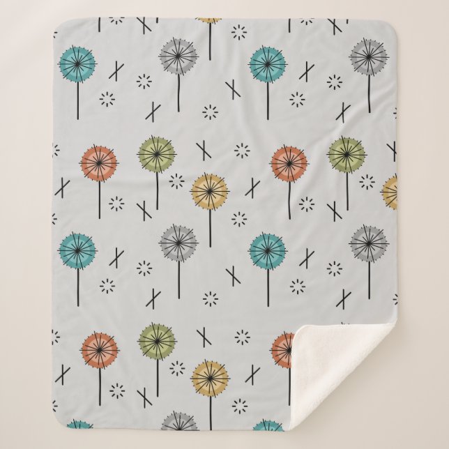 Manta Sherpa Flores atómicas retro multicolores (Anverso)