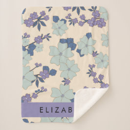 Manta Sherpa Flores azules, flores moradas, flores, tu nombre