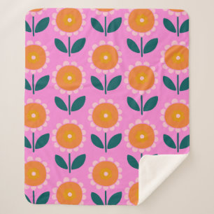 Manta Sherpa Flores baratas escandinavas en rosa y Naranja