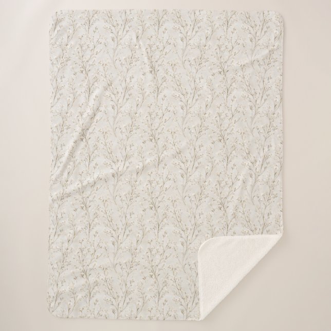 Manta Sherpa Flores blancas crema bonitas (Anverso)