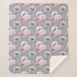 Manta Sherpa Flores blancas, rosadas sobre gris.