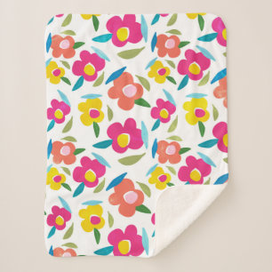 Manta Sherpa Flores brillantes en blanco