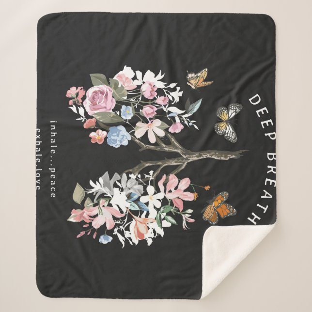 Manta Sherpa Flores coloridas, mariposas, ilustracion pulmonar. (Anverso)