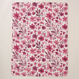 Manta Sherpa Flores Corazones Rosados Rojos Femeninos Crema  
