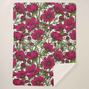 Manta Sherpa Flores Cosmos rosadas