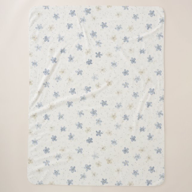 Manta Sherpa Flores crema azules chic   (Anverso)
