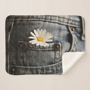 Manta Sherpa Flores Daisy en Jeans Pocket