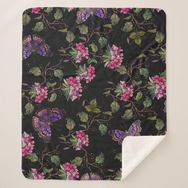 Manta Sherpa Flores Datura Borradas: Arte Botánico (Anverso)