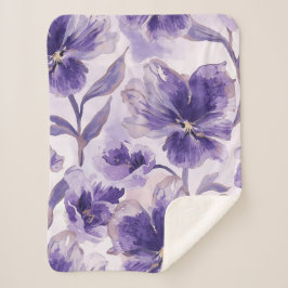 Manta Sherpa Flores de Acuarela Violeta Florecen Pintadas