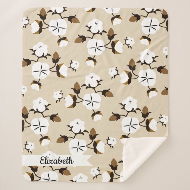 Manta Sherpa Flores de algodón y nombre en guión en casa de cam (Anverso)