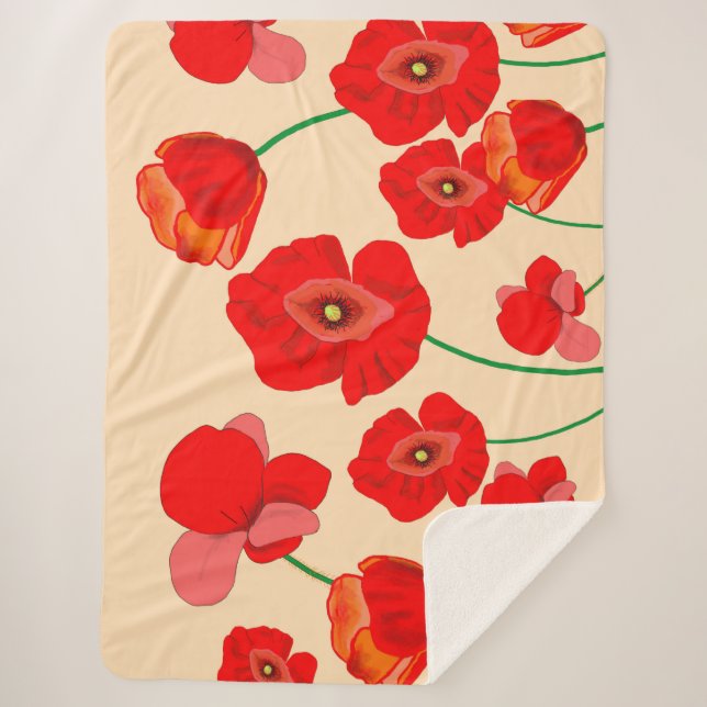 Manta Sherpa Flores de amapola roja (Anverso)