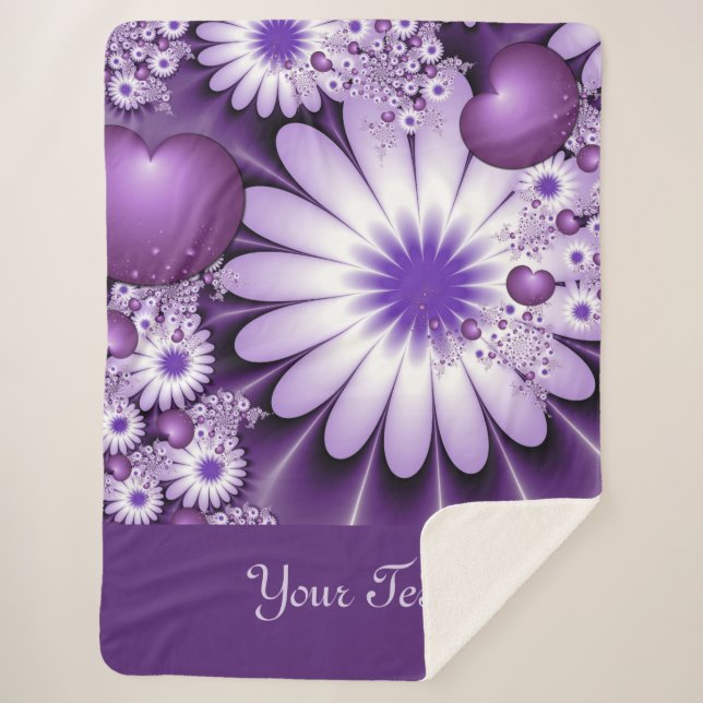 Manta Sherpa Flores de amor y corazón Fractal texto (Anverso)
