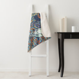 Manta Sherpa Flores de bosque tropical Budgie Fondo azul