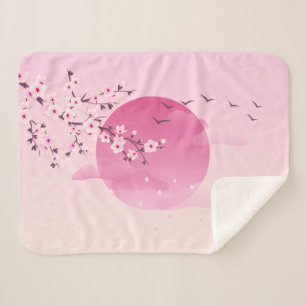 Manta Sherpa Flores de cerezo rosa   Paisaje japonés