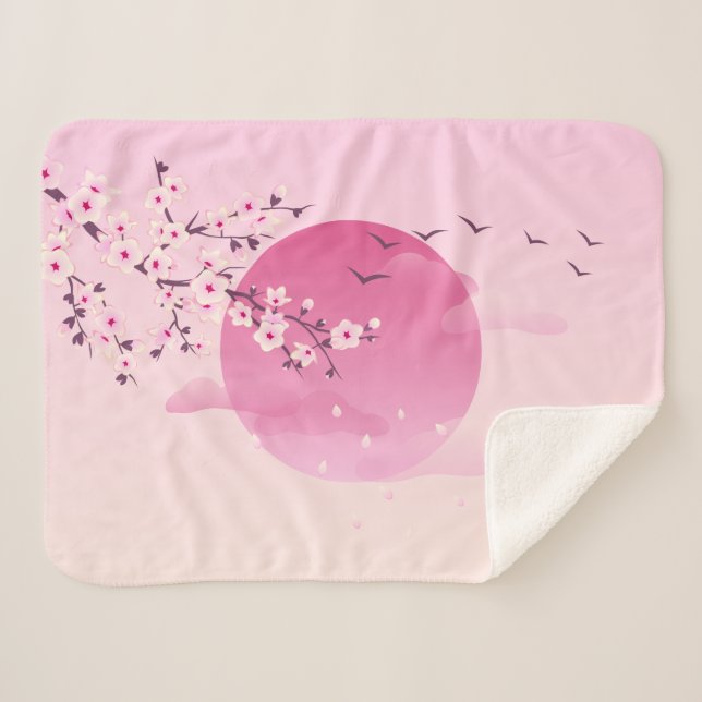 Manta Sherpa Flores de cerezo rosa | Paisaje japonés (Anverso (horizontal))