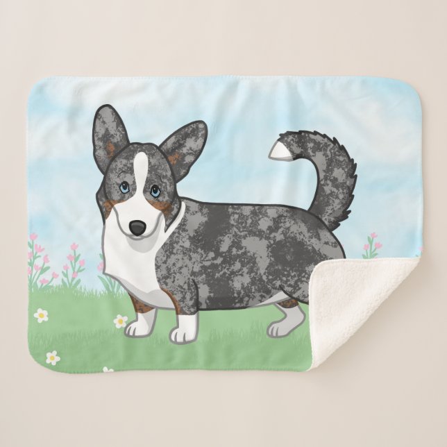 Manta Sherpa Flores de Corgi galesas de Merle Azul Cardigan (Anverso (horizontal))